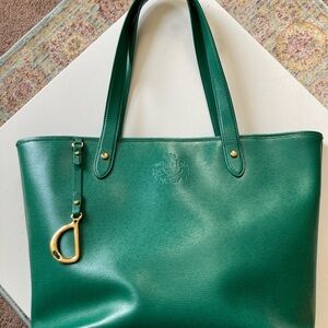 Polo by Ralph Lauren Green Leather Tote Bag with Gold Charm